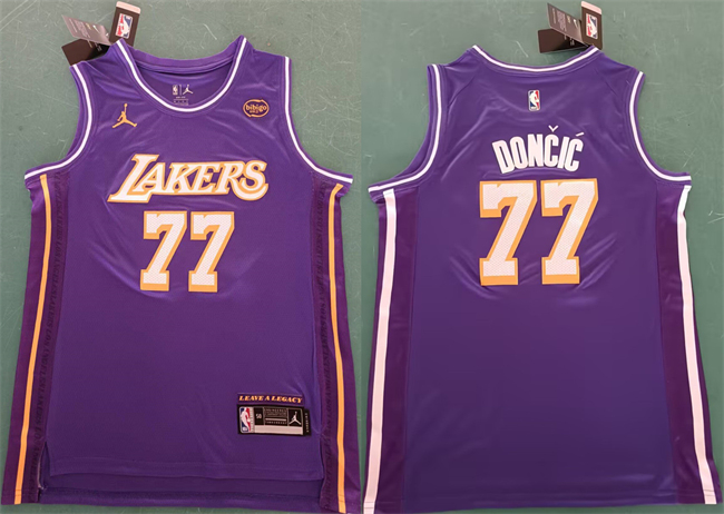 Men's Los Angeles Lakers #77 Luka Dončić Purple 2025 Statement Edition Stitched  Basketball Jersey